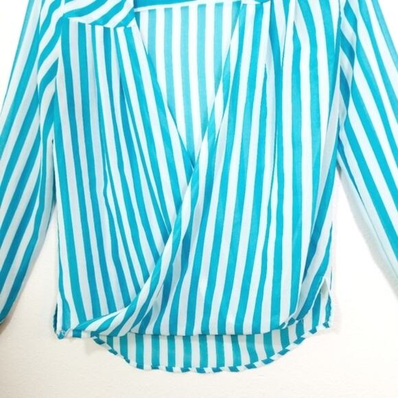 Ambiance striped chiffon wrap front top S - Picture 4 of 7